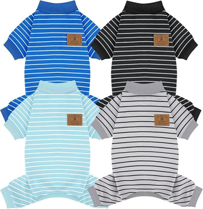 XPUDAC 4 Pack Dog Pajamas Striped Dog Clothes for Small Medium Dogs Girl Boy Comfy Puppy Outfit Doggy Jammies Onesie Pet Costume, Blue, Grey, Green, 2XL