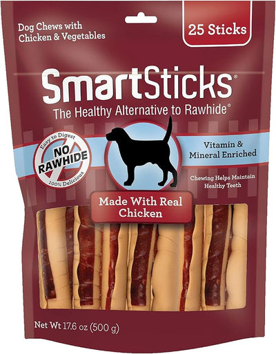 SmartBones SmartSticks, Treat Your Dog to a Rawhide-Free Chew Made With Real Meat and Vegetables, 25 Count (Pack of 1)