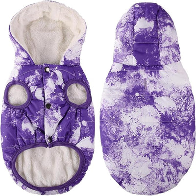 SAWMONG Waterproof Dog Winter Coat, Warm Fleece Lined Dog Jacket with Hood, Windproof Puppy Coat, Pet Apparel Vest Outdoor&Indoor Winter Activities(TiedyePurple,XXXL)