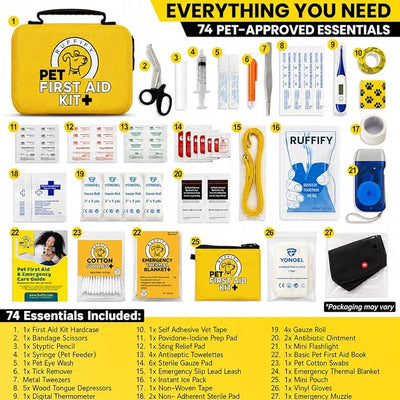 Dog and Cat First Aid Kit – Vet Approved, 74 Essential Items Pet Emergency Kit Accessories for Car, Travel, Hunting, Hiking & Camping Gear with Mini Pouch for Home, Office & Outdoor Adventures