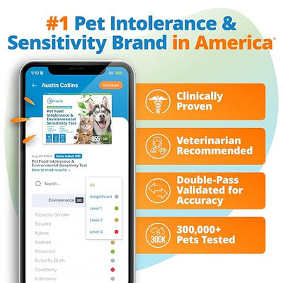5Strands Pet Food Intolerance & Environmental Sensitivity Test, at Home Gut Health Test for Dogs & Cats, 1100+ Items Tested, Pet Health Check, Results in 4 Days, For All Ages and Breeds