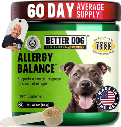 Better Dog Supplements by Cesar Millan® Allergy Balance, Dog Supplements for Dog Allergy, & Seasonal Comfort, Immune Support, Skin & Coat Health, Herbal, NASC Certified 4oz