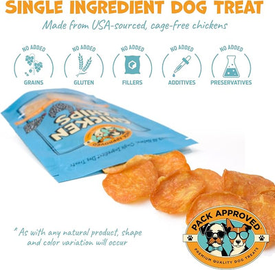 Pack Approved Chicken Chips - Crunchy, Single Ingredient Dog Treat -100% All Natural Chicken Breast - 4oz