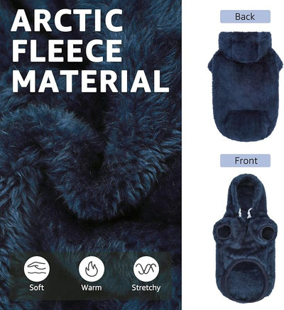 SCENEREAL Fleece Dog Sweaters Hoodie for Small Medium Large Dogs Girls Boys, Plush Fuzzy Dog Clothes Hoodies with Leash Hole, Winter/Fall Puppy Cold Weather Coat, Sherpa Hooded Sweatshirt, Navy SM