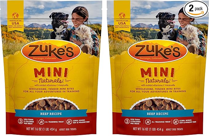 Zuke's Mini Naturals Dog Training Treats, Beef Recipe, Soft Mini Dog Treats with Vitamins & Minerals, Made for All Breed 16 Ounce (Pack of 2)