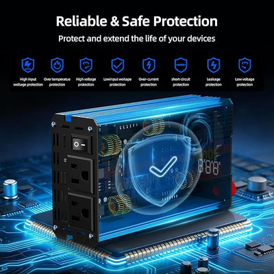 500W Pure Sine Wave Power Inverter 12V DC to 110V 120V AC for Vehicles | Car Cigarette Lighter Adapter inverter with 2 AC Outlets, Converter for Car with LCD Display for Solar RV Truck Home Camping