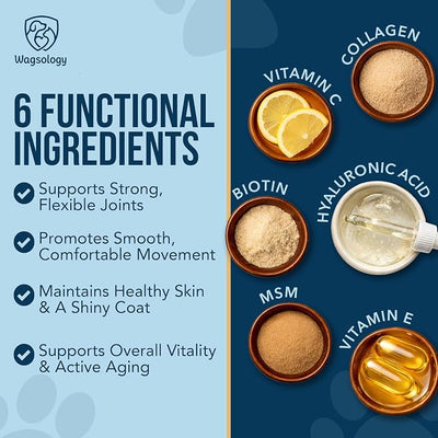 Liquid Collagen for Dogs - Dog Collagen Drops for Dogs, Supports Joints, Skin, Coat, Bones and Itch Relief for Dog, 6 in 1 Formula, 3 Types Collagens, Biotin, Vitamin C, Vitamin E and Hyaluronic Acid