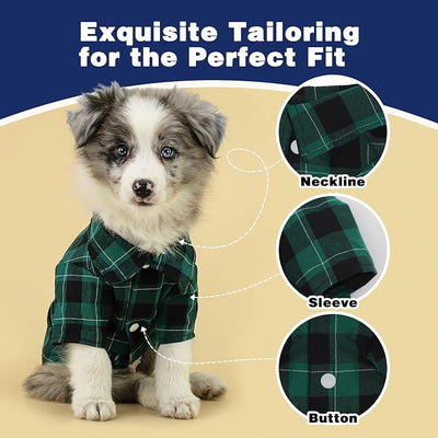 Paiaite Plaid Dog Shirt: Classic CheckeGreen Style in Cotton for Large, Medium, and Small Breeds, Comfort, Breathability, and Elegance Dog Clothes. Perfect for Everyday Wear, and Photoshoots Green S