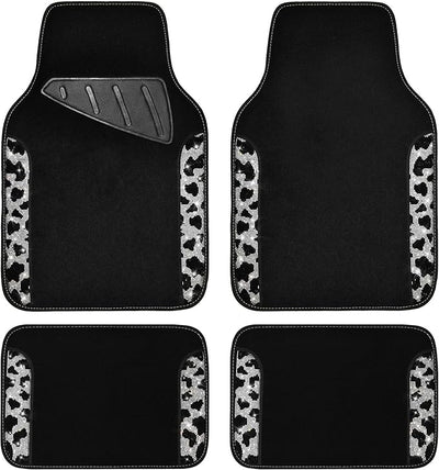 CAR PASS Bling Cow Car Mats Rhinestones Diamond Waterproof Floor Mat Crystal Sparkly Shining Glitter Carpet Anti-Slip PVC Heel Pad, Universal Fit Automotive SUV,Sedan,4pcs Girly Women, Cow Diamond