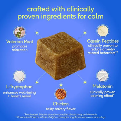 Native Pet Advanced Calming Chews for Dogs - Anxiety Relief, Stress, Separation, Travel & Sleep Support with Melatonin for Dogs, Hydrolyzed Casein, Valerian Root & L-Tryptophan -30 Chews