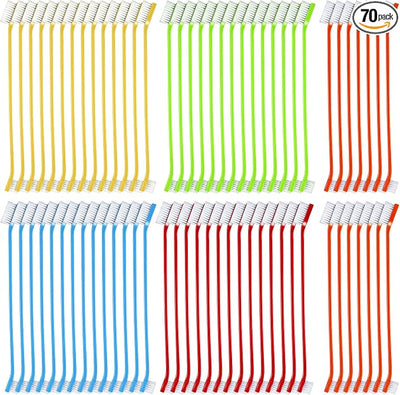 Honeydak Dog Toothbrush Bulk Dual Headed Dental Brushes Dogs Tooth Brushing Kit Long Handle Pet Tooth Brush for Puppy Large Small Cats and Most Pets Teeth Cleaning Dental Supplies(70 Pcs,Multicolor)