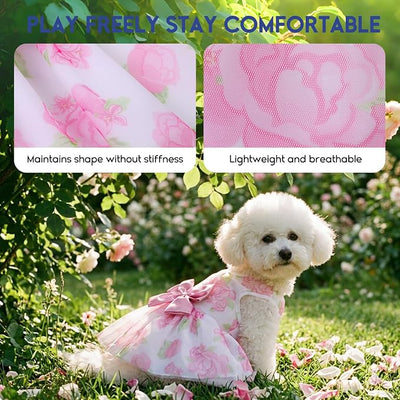 ASENKU Dog Dress Pet Wedding Dress Princess Lace Puppy Birthday Party Outfit Formal Apparel Girl for Small Medium Dogs Cats (Large, Rose)