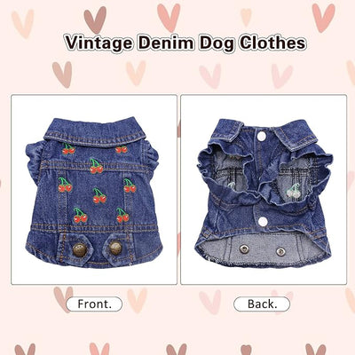 SILD Pet Clothes Dog Jeans Jacket Cool Blue Denim Coat Small Medium Dogs Lapel Vests Classic Puppy Hoodies (XL, Cherry)
