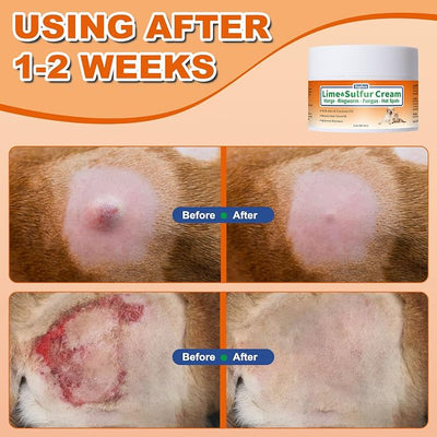 Lime Sulfur Cream, Mange Treatment Dogs & Cats, Ringworm Treatment for Cats, Soothes Itchy, Dry, Inflamed Skin, Promotes Hair Regrowth, Low Odor, No Rinse Needed, 2oz