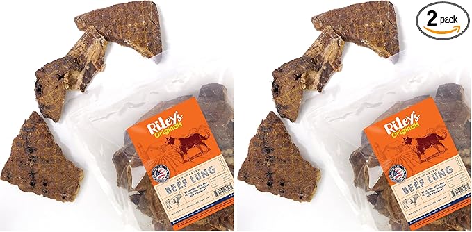 Riley's Dehydrated Beef Lung Dog Treats - Single Ingredient No Hide Dog Chews - USA Sourced 100% Beef Lung Treats - Training Chews and Snack Time Bites - 8oz (Pack of 2)