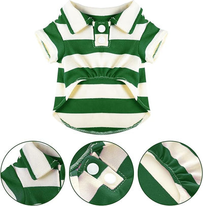 Dog Shirt Polo Shirt Striped Collar Puppy Clothes Summer Button Up Pet Clothes for Small Medium Dogs Cats for Boy Girl Pets (Green, Small)