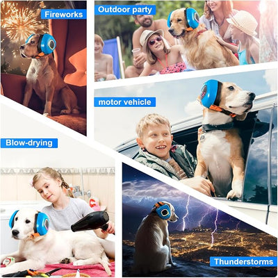 Dog Music Headphones for Anxiety Relief Fireworks Thunder Noise Blocking Earmuffs with Sound Isolation Calming Classical ASMR Music for Dogs – Pet Ear Muffs (Blue, L)