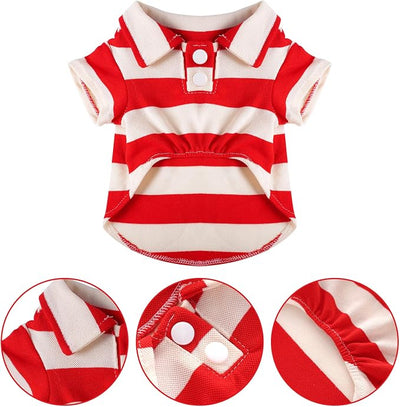 Dog Shirt Polo Shirt Striped Collar Puppy Clothes Summer Button Up Pet Clothes for Small Medium Dogs Cats for Boy Girl Pets (Red, Small)
