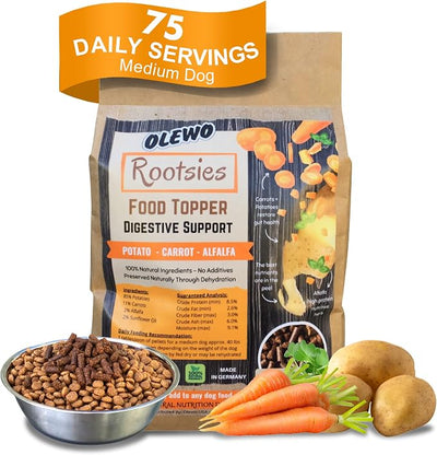 Olewo Rootsies Dog Food Topper – Gentle Daily Digestive Support for Sensitive Stomachs, Fiber for Dogs, Dehydrated Whole Food Nutrients, 2.2 lbs
