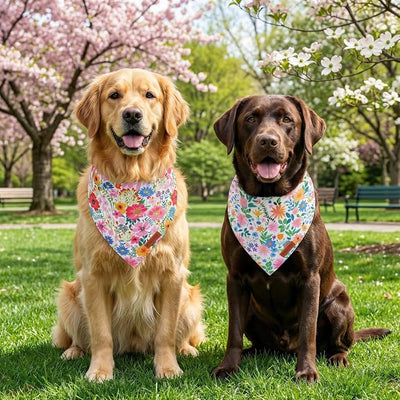PTDECOR Spring Floral Dog Bandana, Flower Leaves Dog Scarf, Premium Durable Fabric, Adjustable Flower Bandanas for Extra Large Dogs (X-Large)