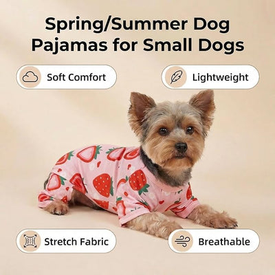 Dog Pajamas Spring Summer Dog Clothes for Small Medium Dogs Strawberry Print Girl Boy Cute Soft Puppy Pjs Clothes Doggie Onesies Cat Pet Jammies Outfit(Strawberry,S)
