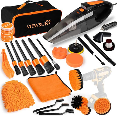 20PCS Car Cleaning Kit, Car Interior Detailing Kit with High Power Handheld Vacuum, Auto Detailing Drill Brush Set, Cleaning Gel, Complete Car Wash Kit Supplies for Deep Cleaning