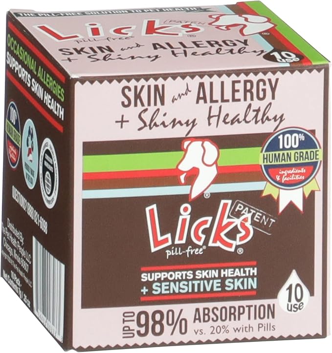 Licks Skin & Allergy Support - Allergy Gel for Dogs - Omega 3 Fish Oil, Turmeric & Vitamin C - Skin Moisture & Coat Support - Fish Flavor - 10 Count
