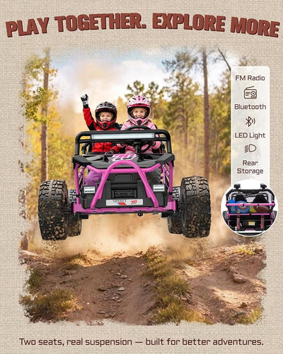 First Ride On 36V Kids Ride On UTV, 2-Seater 500W Electric Car for Kids 6+, 6–9 MPH Speed, 14" EVA Wheels, Metal Frame, Bluetooth Music, Rear Metal Suspension Off-Road Vehicle (Pink)