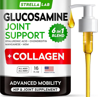 STRELLALAB Liquid Glucosamine for Dogs w/Collagen (16 OZ) - All-Natural Hip & Joint Supplement, Glucosamine Chondroitin for Dogs, MSM & Collagen Mobility, Joint Pain Relief for Small & Large