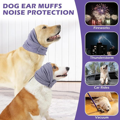 Dog Ear Cover, Comfort Dogs Hoodie for Anxiety, Adjustable Ear Wraps Muffs for Noise Protection, Purple M