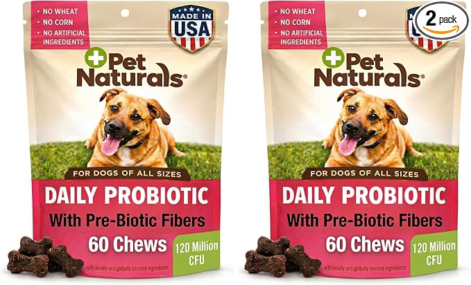 Pet Naturals Daily Probiotic Soft Chews for Dogs, Digestive and Immune Support Supplement, 1 Billion CFU Per Chew, Duck, 60 Count (Pack of 2)