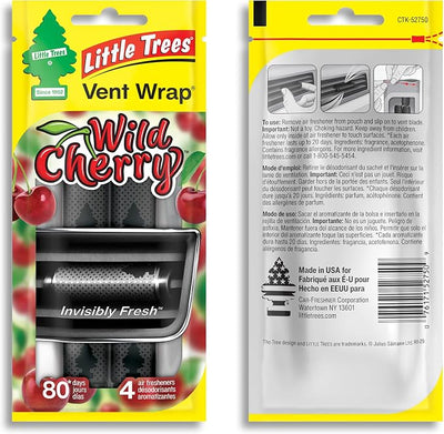 LITTLE TREES Car Air Freshener | Vent Wrap Provides Long Lasting Scent, Invisibly Fresh | 16 Air Fresheners | Wild Cherry