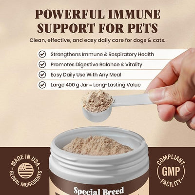 Organic Turkey Tail Mushroom for Dogs and Cats, Immune Support with Beta Glucans and Polysaccharides, Digestive and Respiratory Health, Pure Mushroom Powder, No Fillers, 400 ct