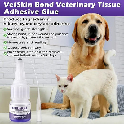 3 Pack 3ml Veterinary Surgical Skin Glue with 10 Applicators, Strong Surgical Adhesive, Blue-Tinted Fast-Acting Tissue Wound Glue, Up to 30 Applications, Ideal for Multi-Pet Households