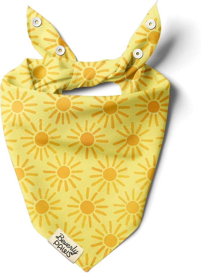 Snap-On Dog Bandana for Small Medium Large Pets, Dogs Cats Adjustable Handkerchief Scarf for Girl & Boy, Funny Cute Puppy Apparel & Accessories (Sunny, Small)