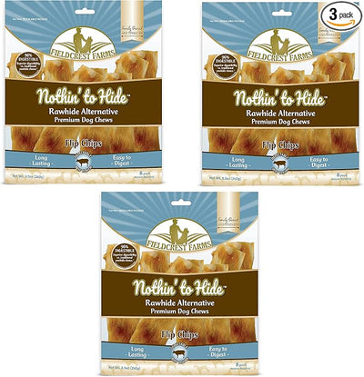 Fieldcrest Farms Nothin to Hide Flip Chips Dog Chews - Natural Rawhide Alternative Treats for Dogs, Chicken, Beef or Peanut Butter Flavor Snack for All Breed Dogs - 3 Pack (Beef)