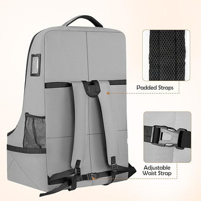 YOREPEK Padded Gate Check Car Seat Travel Bag | Foldable Carseat Cover for Airplane Travel, Car Seat Carrier for Airport, Baby Carseat Backpack for Air Travel(Grey)