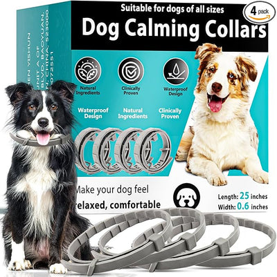 Calming Collars for Dogs, 4 Packs Dog Calming Collar Contains Long Lasting Pheromone for 60 Days, Separation/Stress/Anxiety Relief for Dogs, Adjustable for Small Medium Large Dog (Grey)