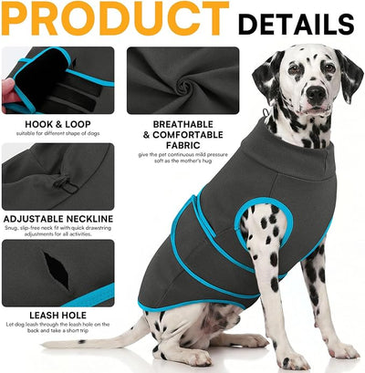 Queenmore Dog Anxiety Calming Vest,Gentle Compression Anxiety Suit for Dogs,Soft Stress Relief Dog Thunder Jacket,Breathable Dogs Calming Shirt for Separation,Thunder, Fireworks, Grey, XS