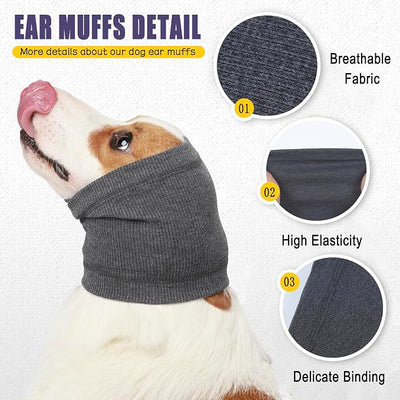 Meifsou Dog Calming Head Wrap, No Shake Quiet Ears for Dogs Anxiety Relief, Original Ear Covers Pet Calming Hoodie for Thunder, Lightning, Fireworks, Vet Visits, High Stretch Ribbed Fabric, Grey L