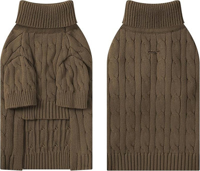 Small Dog Thermal Pullover Sweater, Classic Turtleneck Cable Knitwear Dog Clothes for Cold Weather Warm Pet Clothes for Chihuahua, Bulldog, Dachshund, Pug Tan Medium