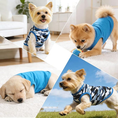 2 Pack Dog Shirt for Small Dogs Girl Boy Camouflage Puppy Clothes Pet T Shirts Dog Clothes for Small Dogs Cats Apparel (Blue Camouflage + Solid Color, Medium)