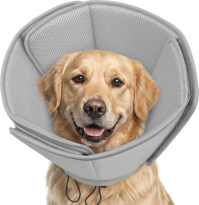 AOFITEE Soft Dog Cone Collar Anti-Licking, Dog Cone Alternative After Surgery, Elizabethan Cones for Large Dogs Post-Surgery, Neuter Recovery Pet Dogs E-Collar(Grey,X-Large)