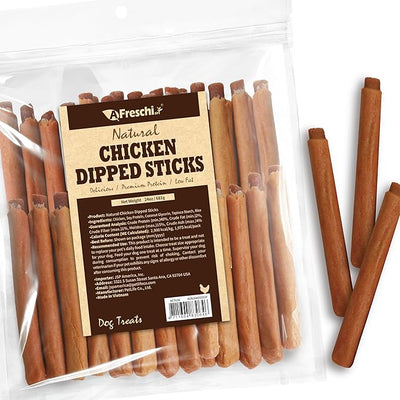 Afreschi Chicken Dog Treats, All Natural, Healthy & Easily Digestible, Grain-Free Puppy Chews, Low-Fat, Human Grade Training & Rewards Dog Snacks, Dipped Sticks, 24 oz Pack