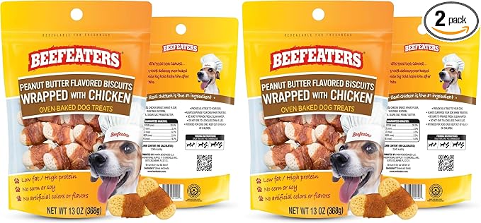 Beefeaters Peanut Butter Biscuits Wrapped with Chicken Dog Treat, 13oz (Pack of 2)