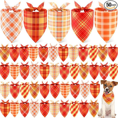 Weewooday 50 Pcs Thanksgiving Fall Dog Bandanas Bulk Plaid Bandanas for Dogs Autumn Soft Doggie Bibs Triangle Scarves for Small Medium Large Pet Costume(Plaid Pattern, 25.6 x 17.7 x 17.7 Inch)