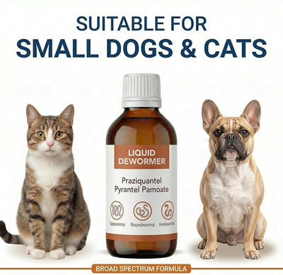 Liquid DeWormer for Cats and Dogs, Praziquantel & Pyrantel Pamoate, Targets Tapeworm, Roundworm & Hookworm, Dewormer for Puppies(6-25 lbs) & Kittens, 3.4 fl oz (100 mL) with Syringe