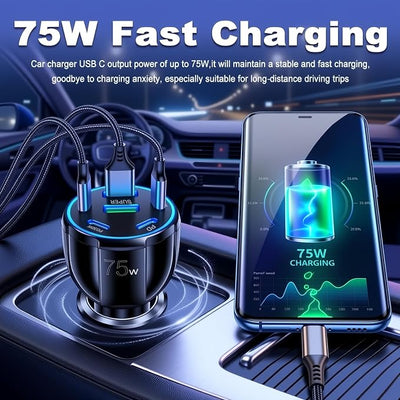 2026 Upgraded 6 Port Car Charger USB C & USB A,75W Fast Car Charger Adapter for Super/PD30W/PD/3.1A,12V/24V Cars Cigarette Lighter Chargers Cars Chargers Port for Phones,Tablets