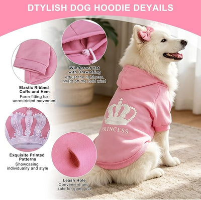 EXPAWLORER Princess Dog Hoodie-Soft Dog Sweater Calming Fleece Sweatshirt Cold Weather Pet Clothes,Pitbull Clothes Outfits,Coat Apparel for Puppy,Cat, Small Medium Large Dogs,Pink X-Large