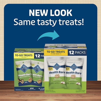 Blue Buffalo Health Bars Mini Natural Crunchy Dog Treats to-GO, Mini Biscuits, Apple & Yogurt 1-oz Bags (Pack of 12)